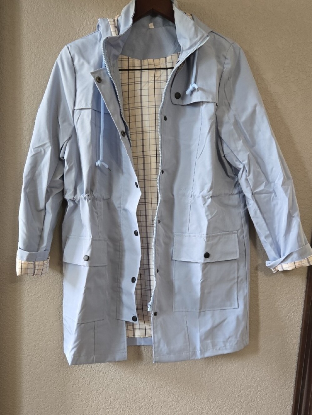 Light Blue Waterproof Hooded Raincoat for Women - Picture 4 of 6